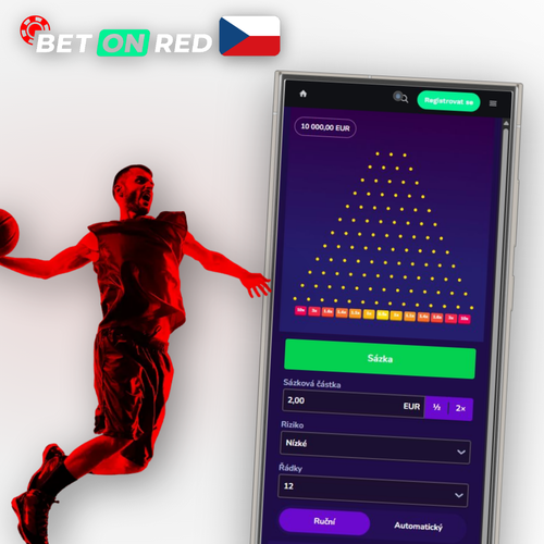 Pyramidová hrací plocha Plinko s dopadající kuličkou a multiplikátory v Betonred Casino